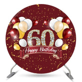 Lofaris Gold Glitter Balloon Red Round 60th Birthday Backdrop